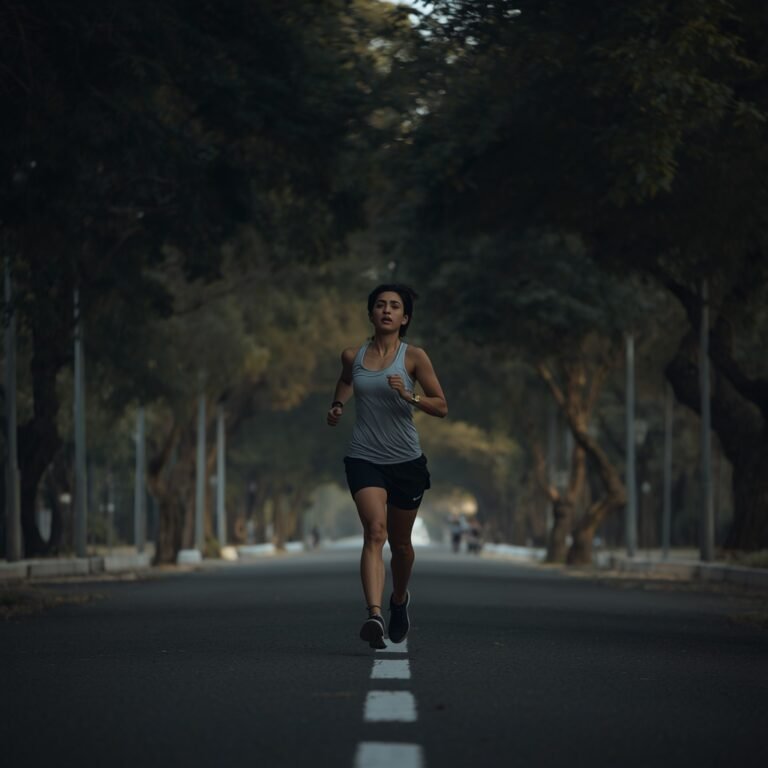 Runner easing back into light training in a park after a holiday break