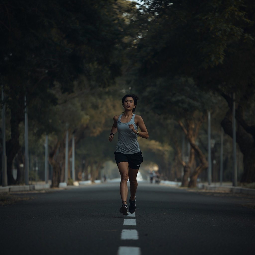 Runner easing back into light training in a park after a holiday break
