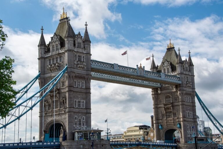 Tower Bridge in London under a clear sky, which the London Marathon crosses