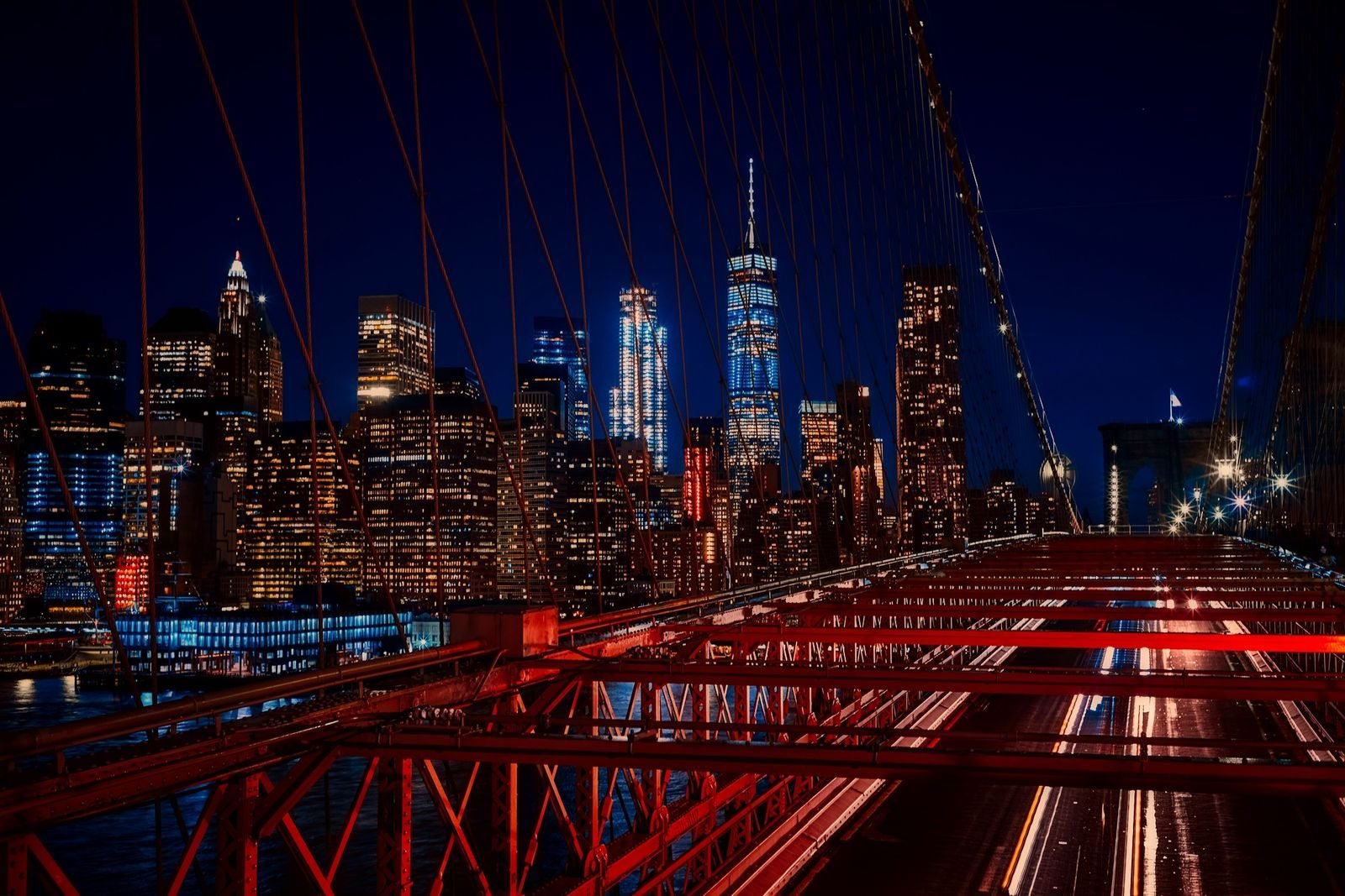 New York at night with the Brooklyn Bridge, city of the New York City Marathon 2026