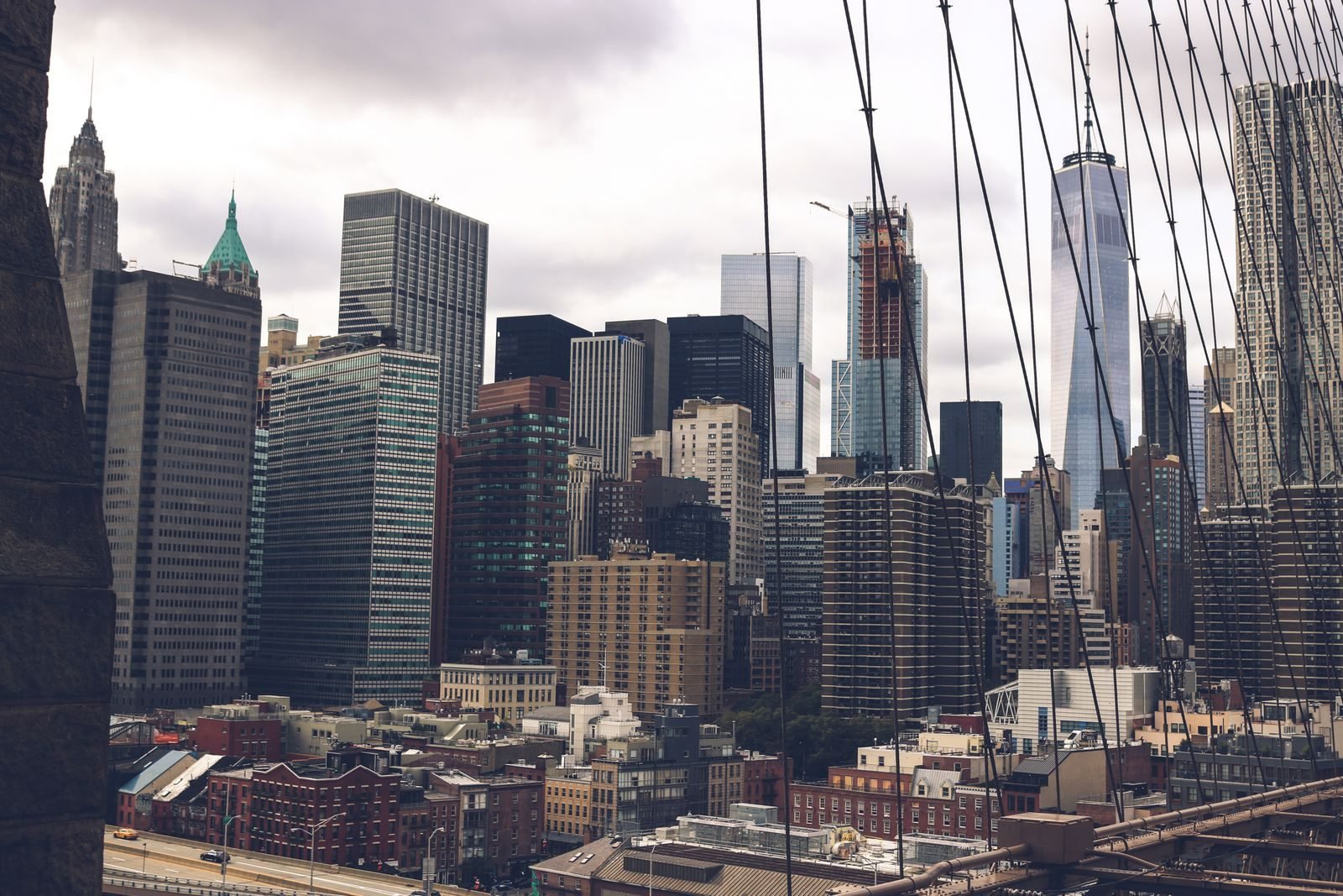 New York skyscrapers seen from the Brooklyn Bridge