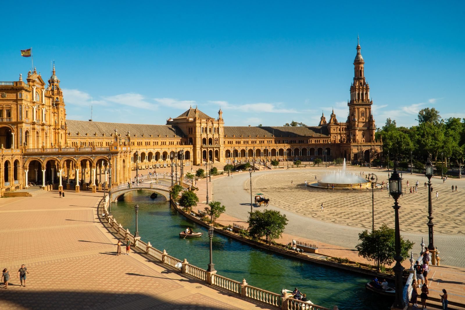 Aerial view of Plaza de España, in the city of the Seville Marathon