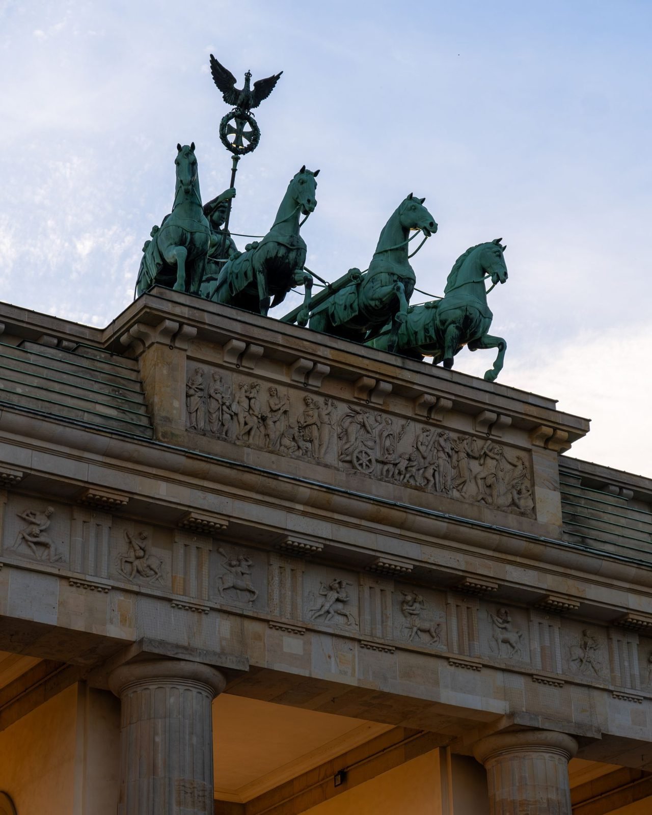 Close-up of the Quadriga on top of the Brandenburg Gate in Berlin