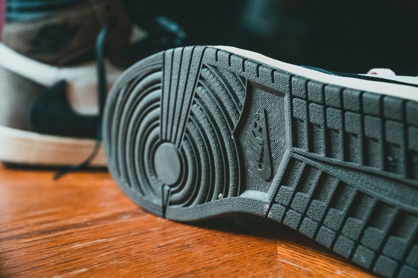 Close-up of a worn outsole, a clue to when to replace running shoes
