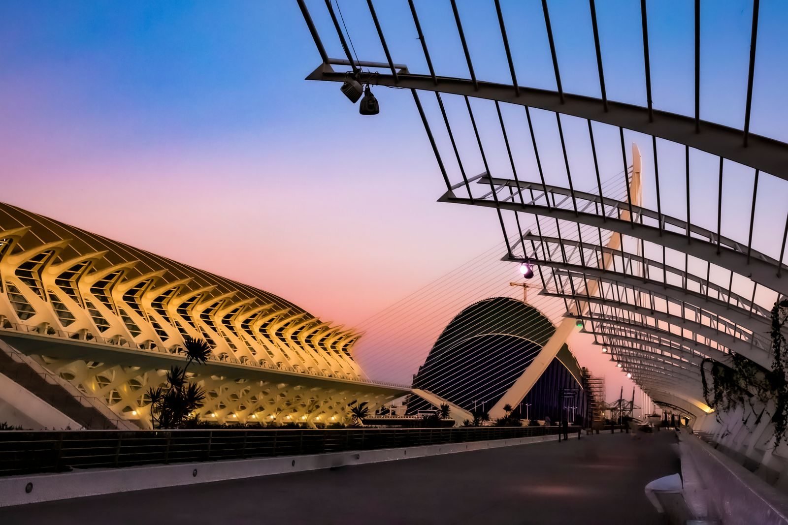 Valencia architecture at sunset, city of the Valencia Marathon